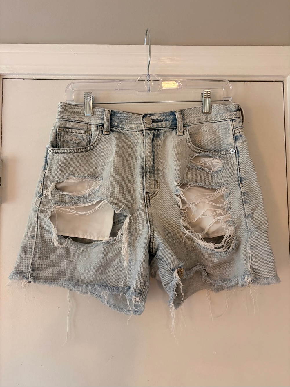 American Eagle Outfitters Light Blue Distressed Denim Shorts